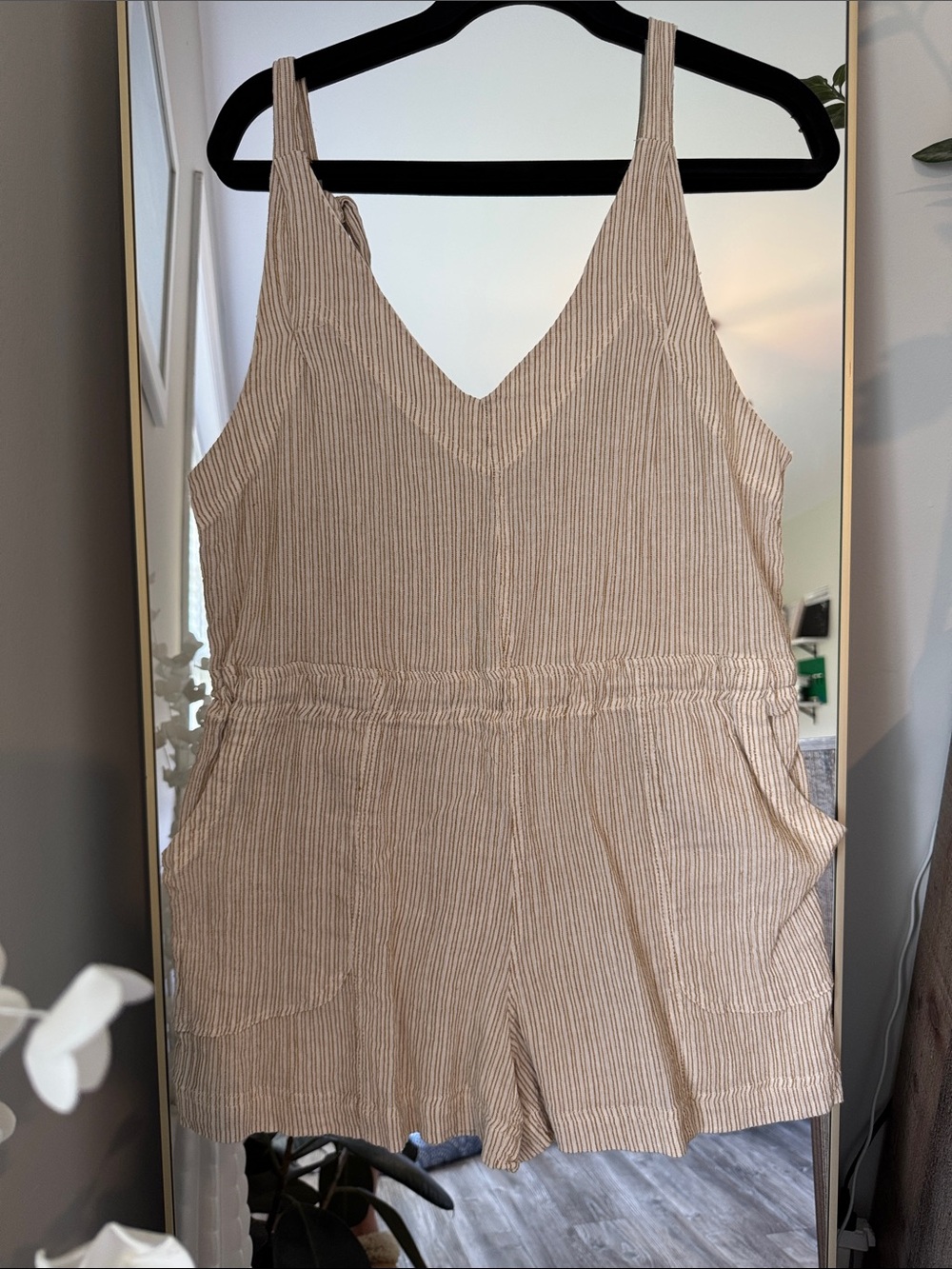Free People Beige Striped Cotton Romper